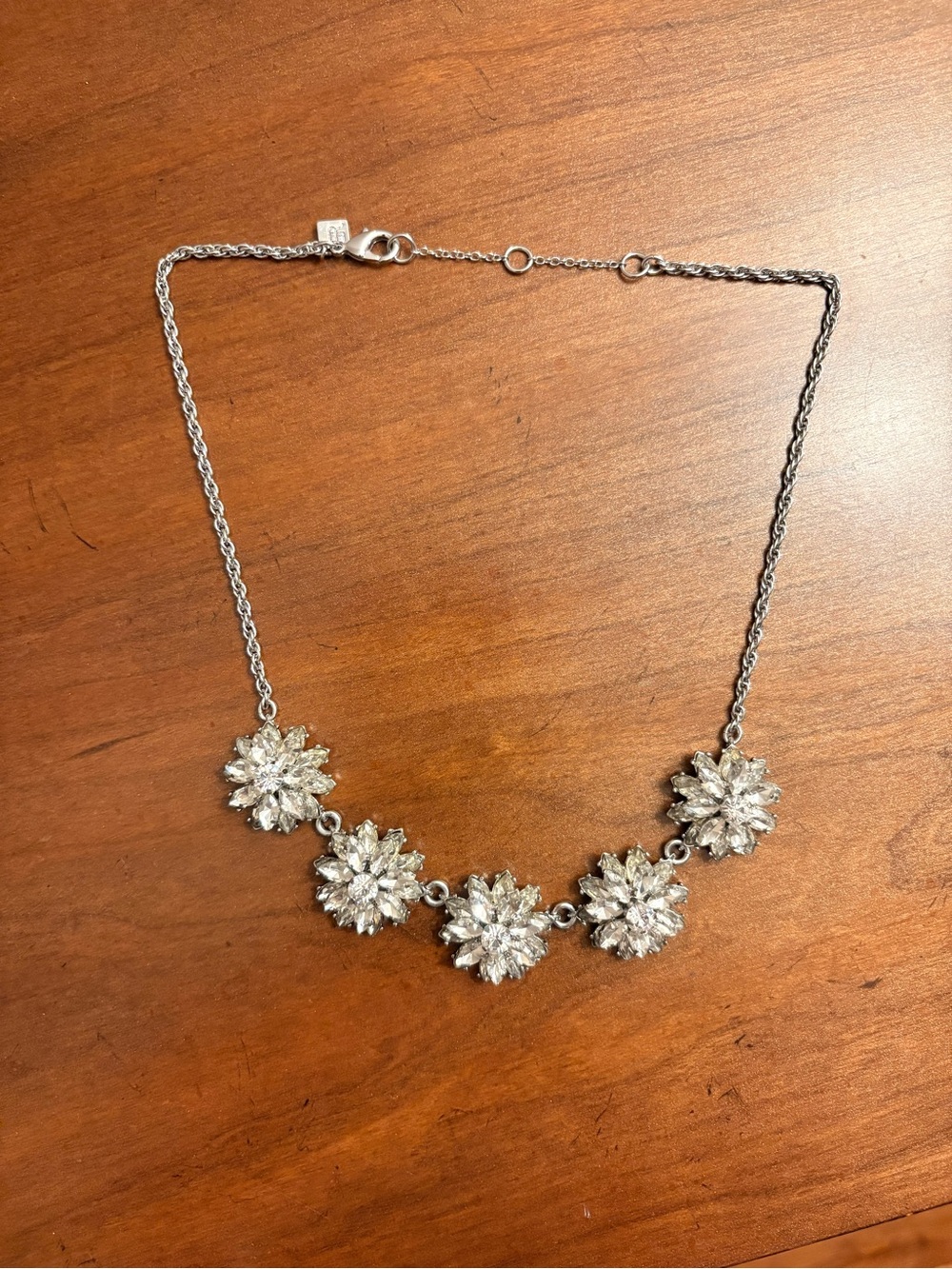 2 for $10 Banana Republic Crystal Floral Statement Necklace - Silver Tone
